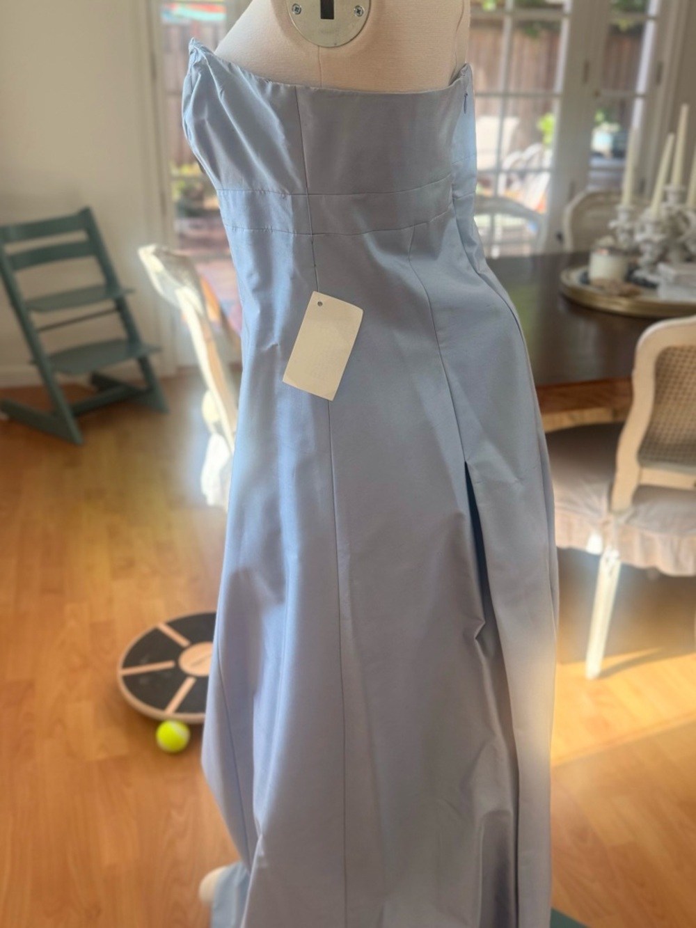 Elegant Strapless Light Blue Evening Gown - Picture 3 of 4